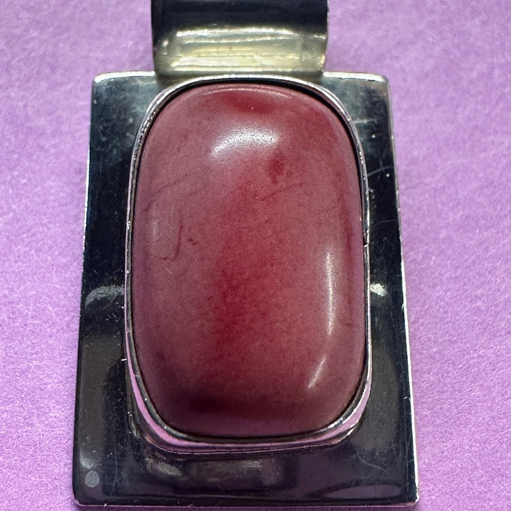 Taxco Mexico 925 Sterling Silver Pendant - Vintage Red Cabochon Gemstone / TJ-15